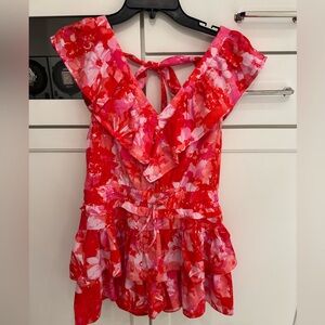 Pants Store Floral Red and Pink Ruffled Dress, size M, EUC